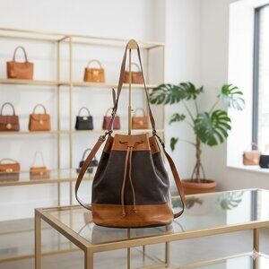 Vintage Y2K Furla Leather Bucket Bag Black Two Tone Hobo Duffel Made in Italy